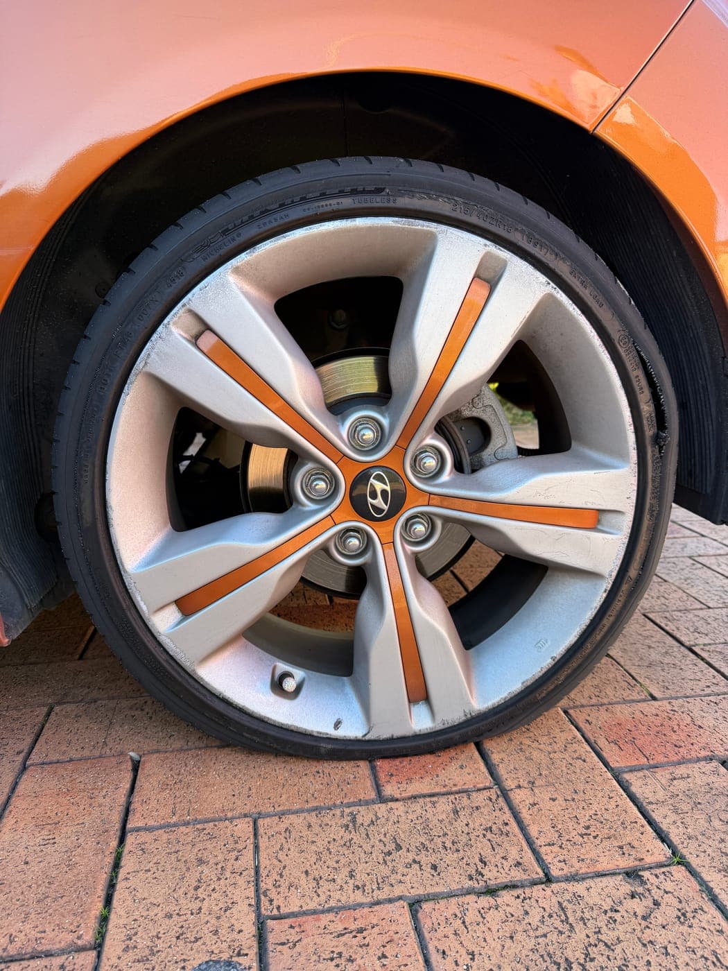 Hyundai Veloster tyre with a blown sidewall before replacement in Blacktown