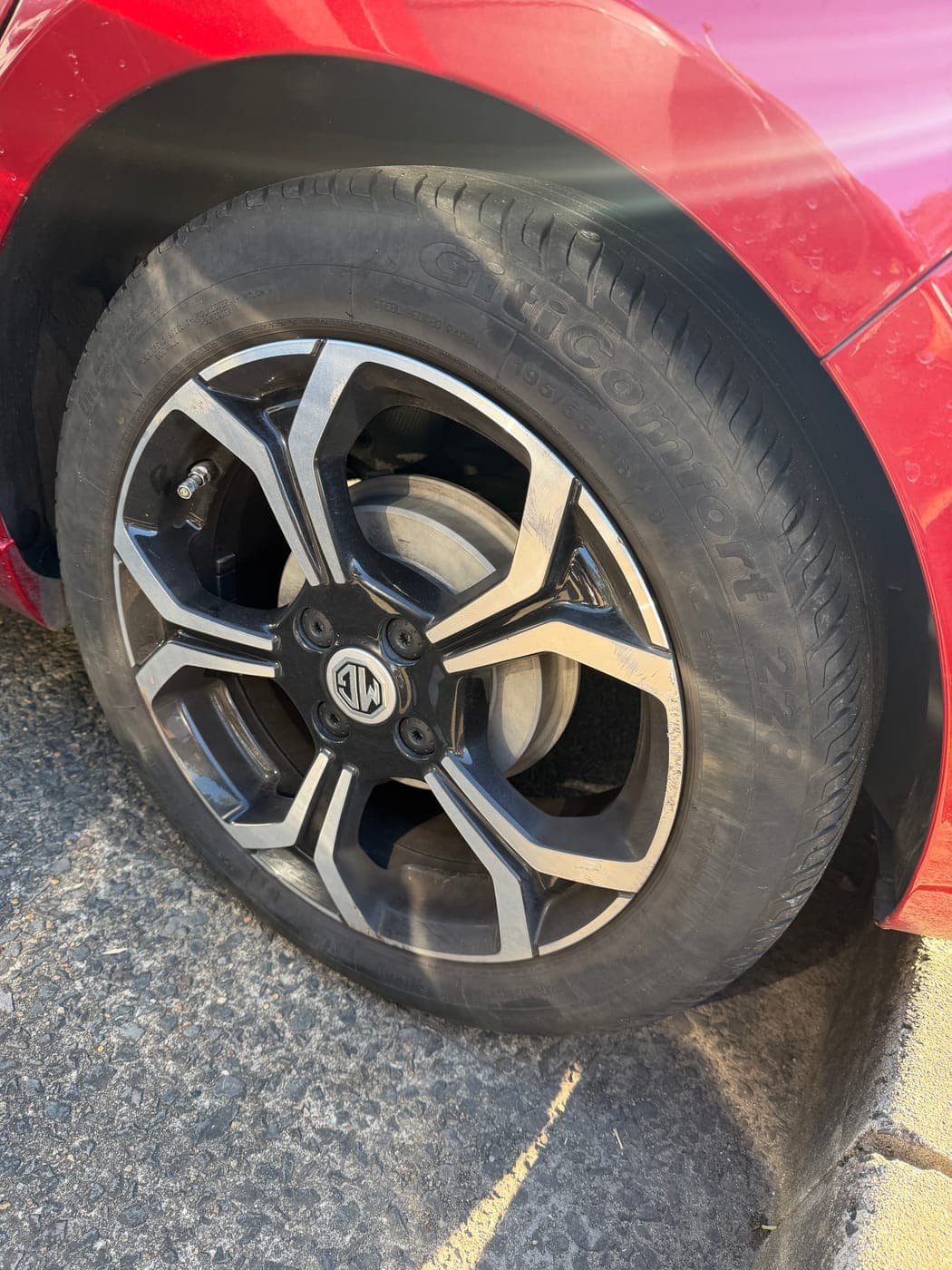 MG tyre with a sidewall screw before replacement in Chipping Norton
