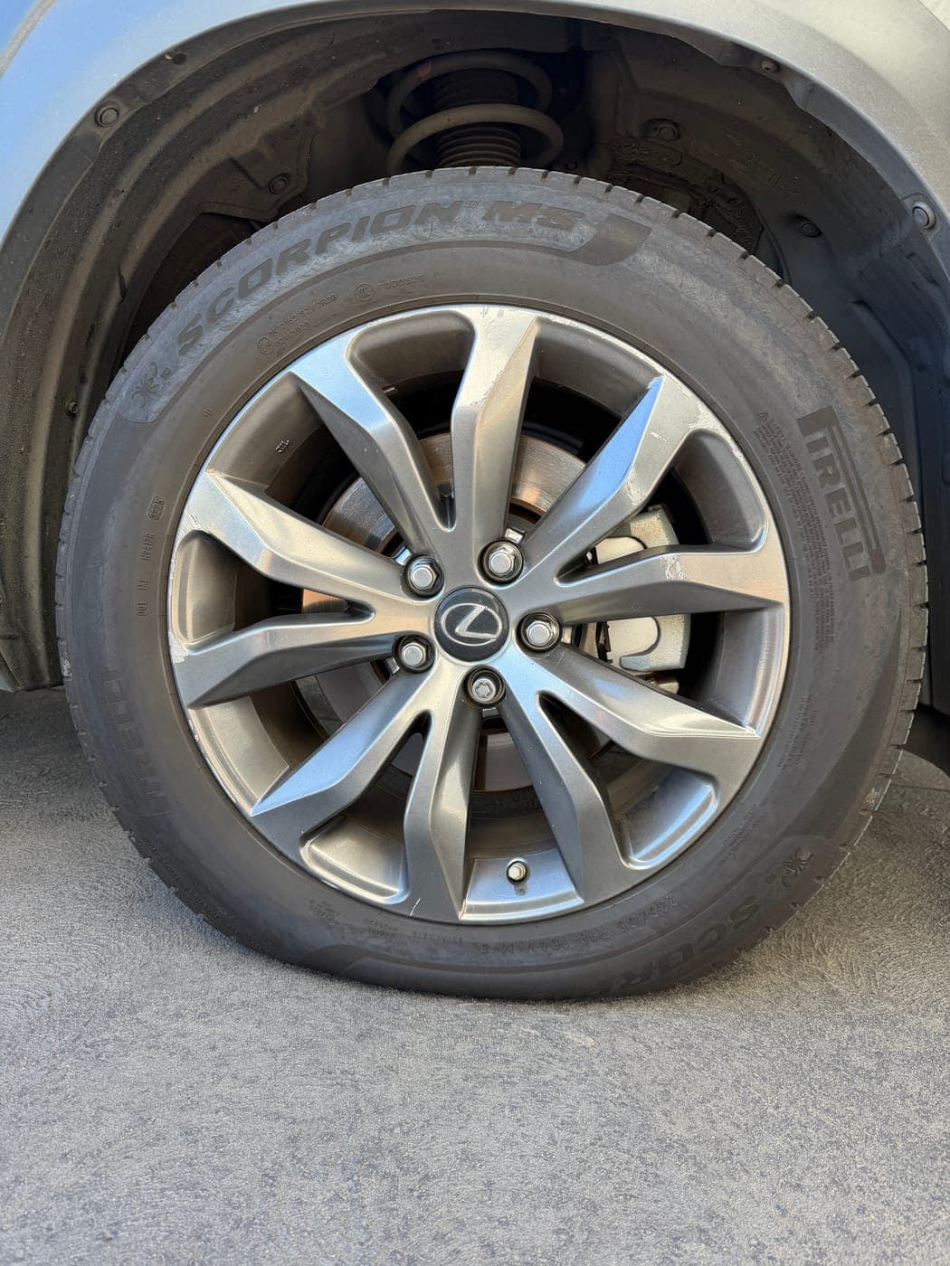 Punctured Lexus tyre before replacement in Edmondson Park
