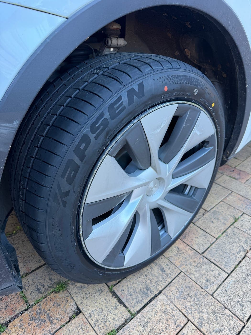 New tyre fitted to a Tesla Model Y in Harrington Park by Top Tier Mobile Tyres