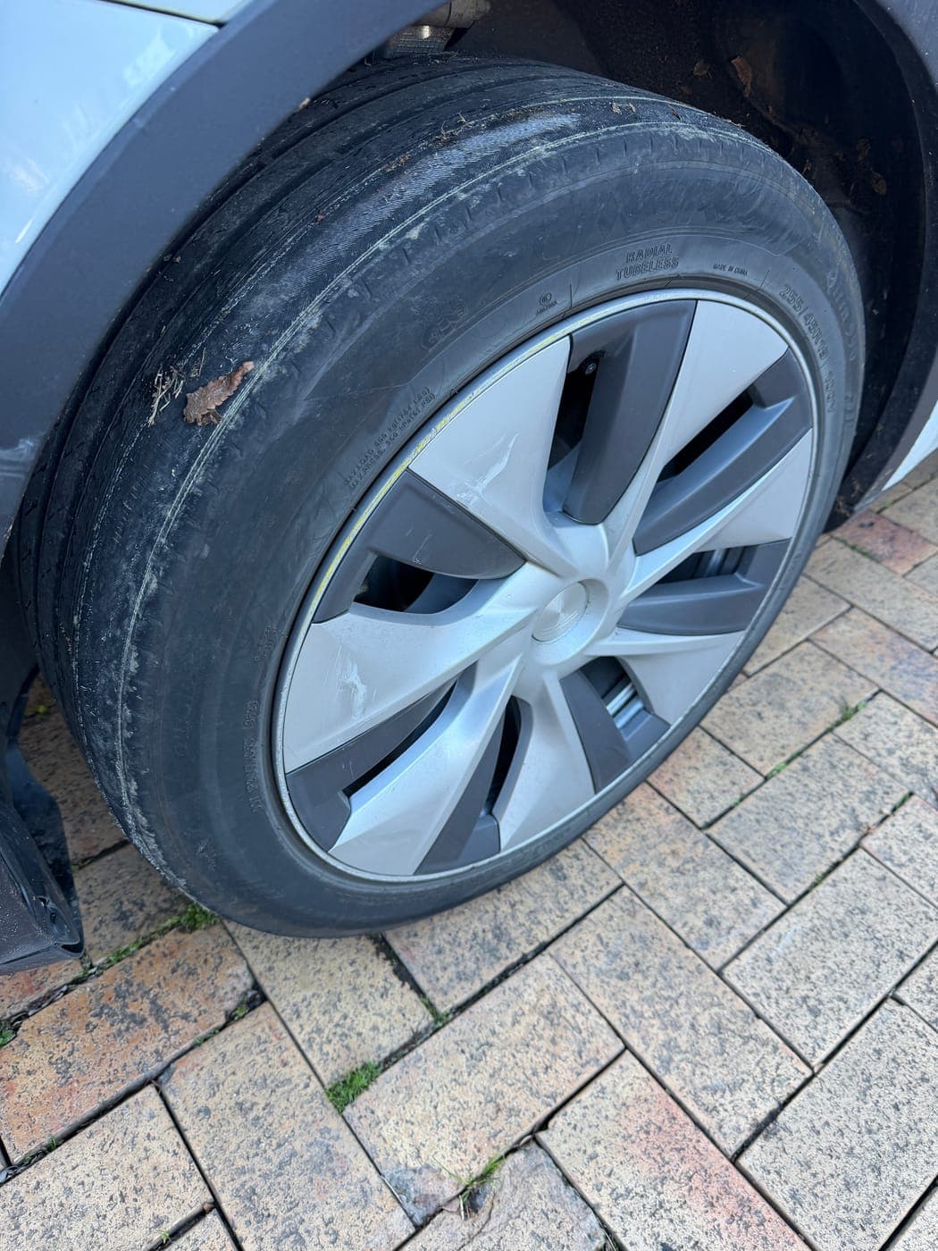 Tesla Model Y tyre worn down to nothing before replacement in Harrington Park
