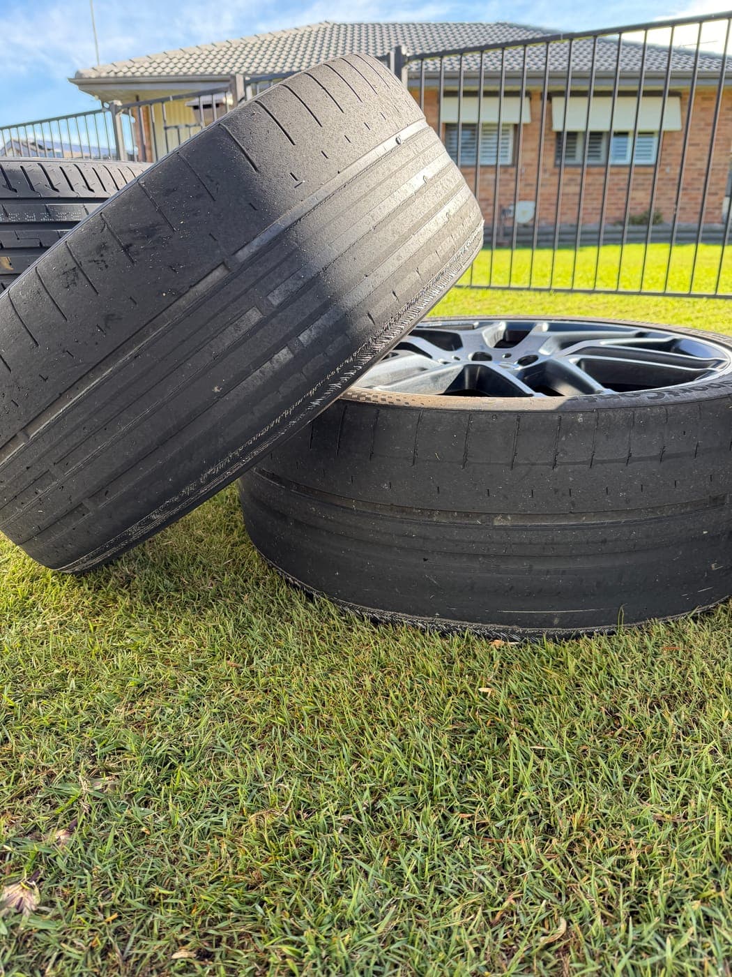 Mercedes tyres worn down to the cords, one blown, before replacement in Hebersham