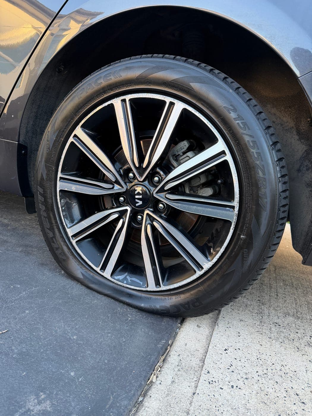 Punctured Kia tyre before replacement in Jordan Springs