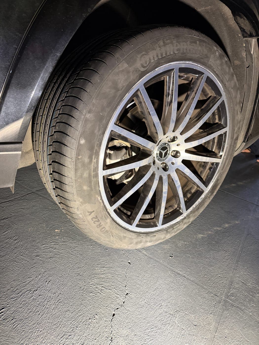 New Continental tyre fitted to a Mercedes SUV in Minto, 24/7 after-hours service