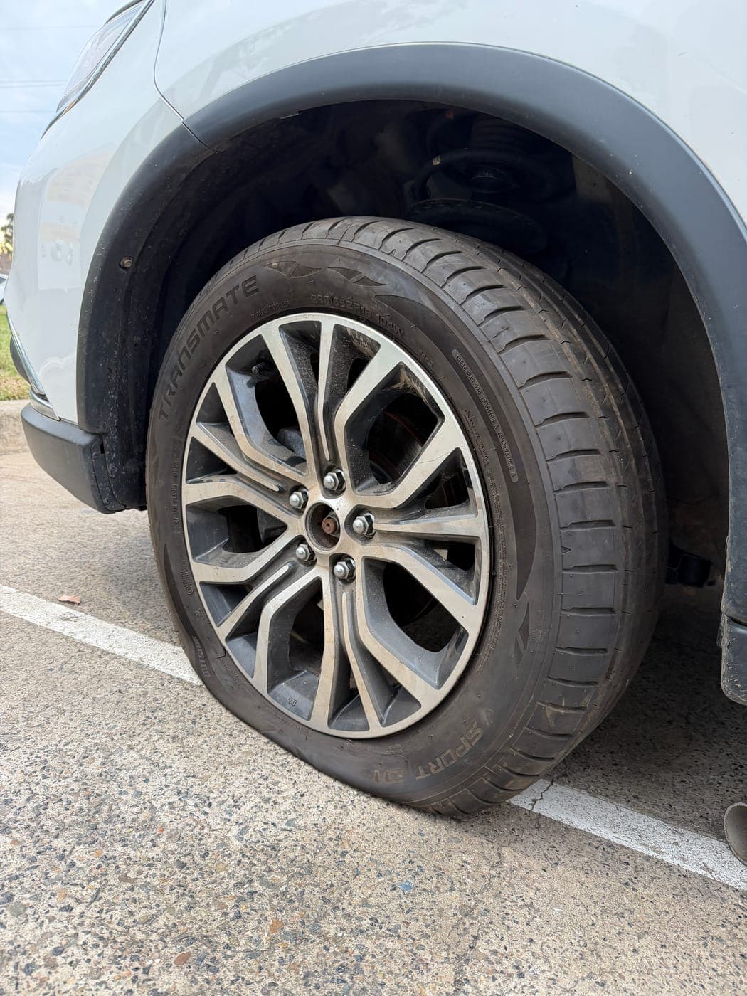 Mitsubishi Outlander tyre damaged by a kerb strike in Mount Annan, before replacement