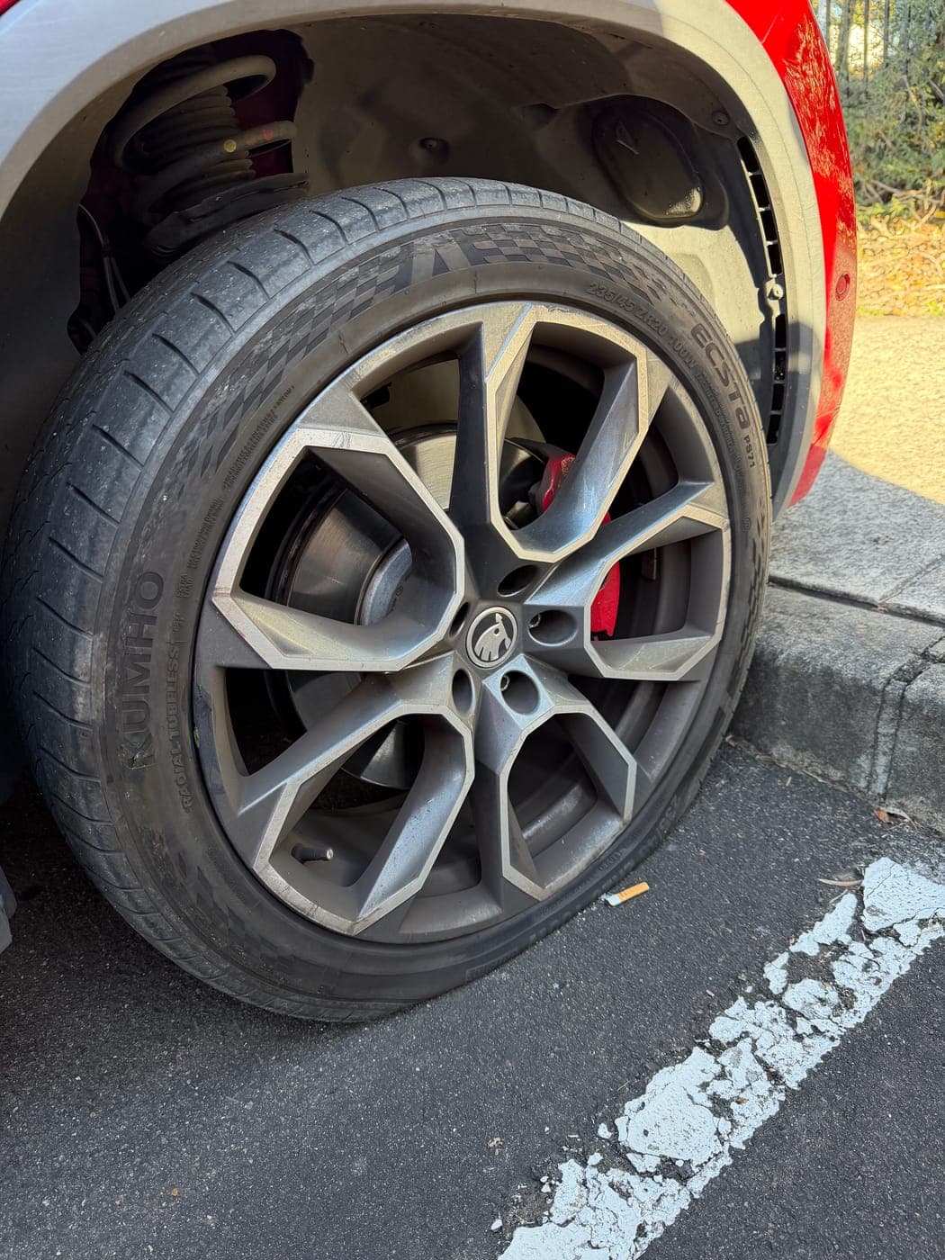 Punctured Skoda tyre before replacement in Seven Hills