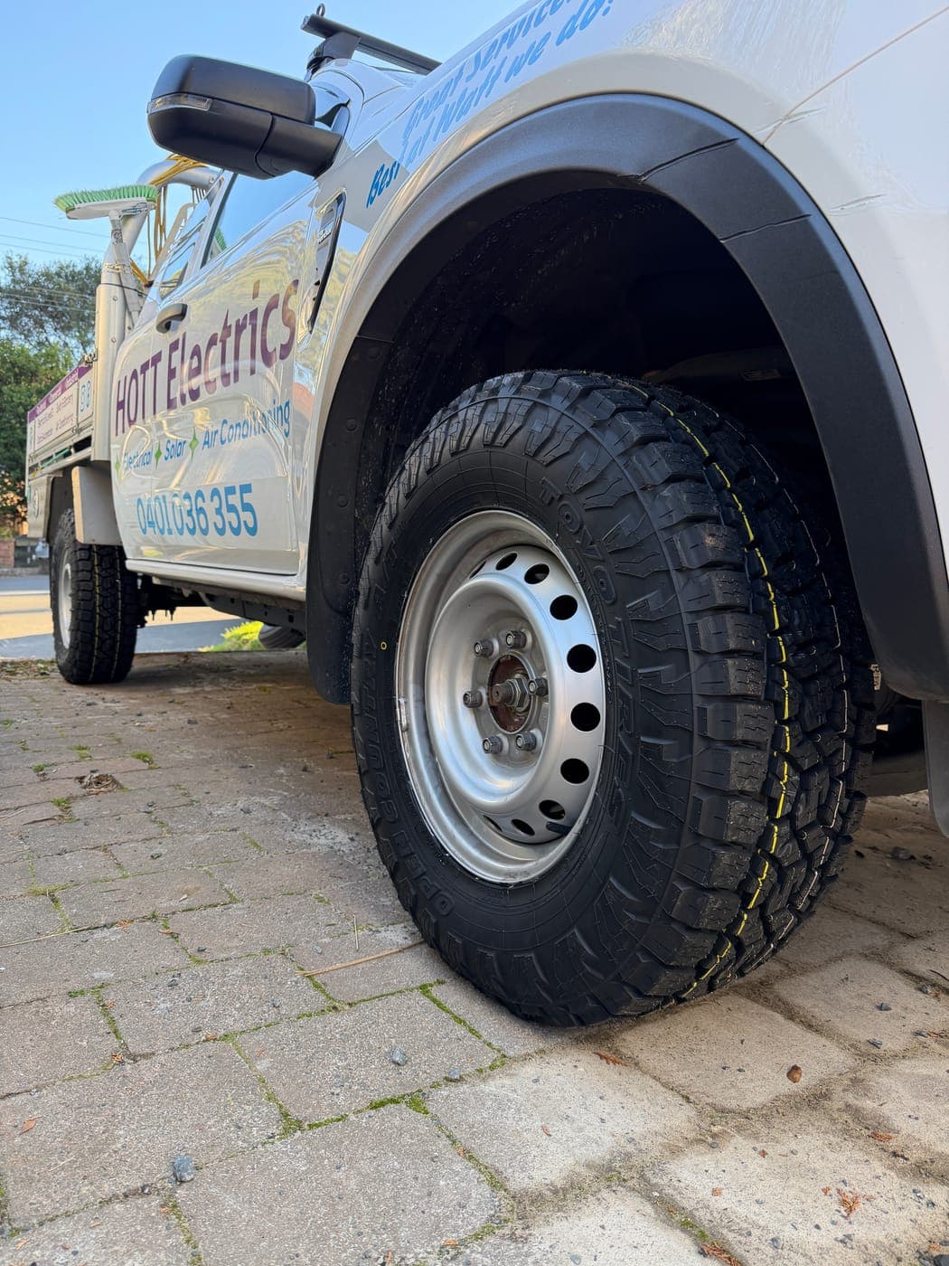 New heavy-load all-terrain tyre fitted to a Ford Ranger ute in Wollongong by Top Tier Mobile Tyres