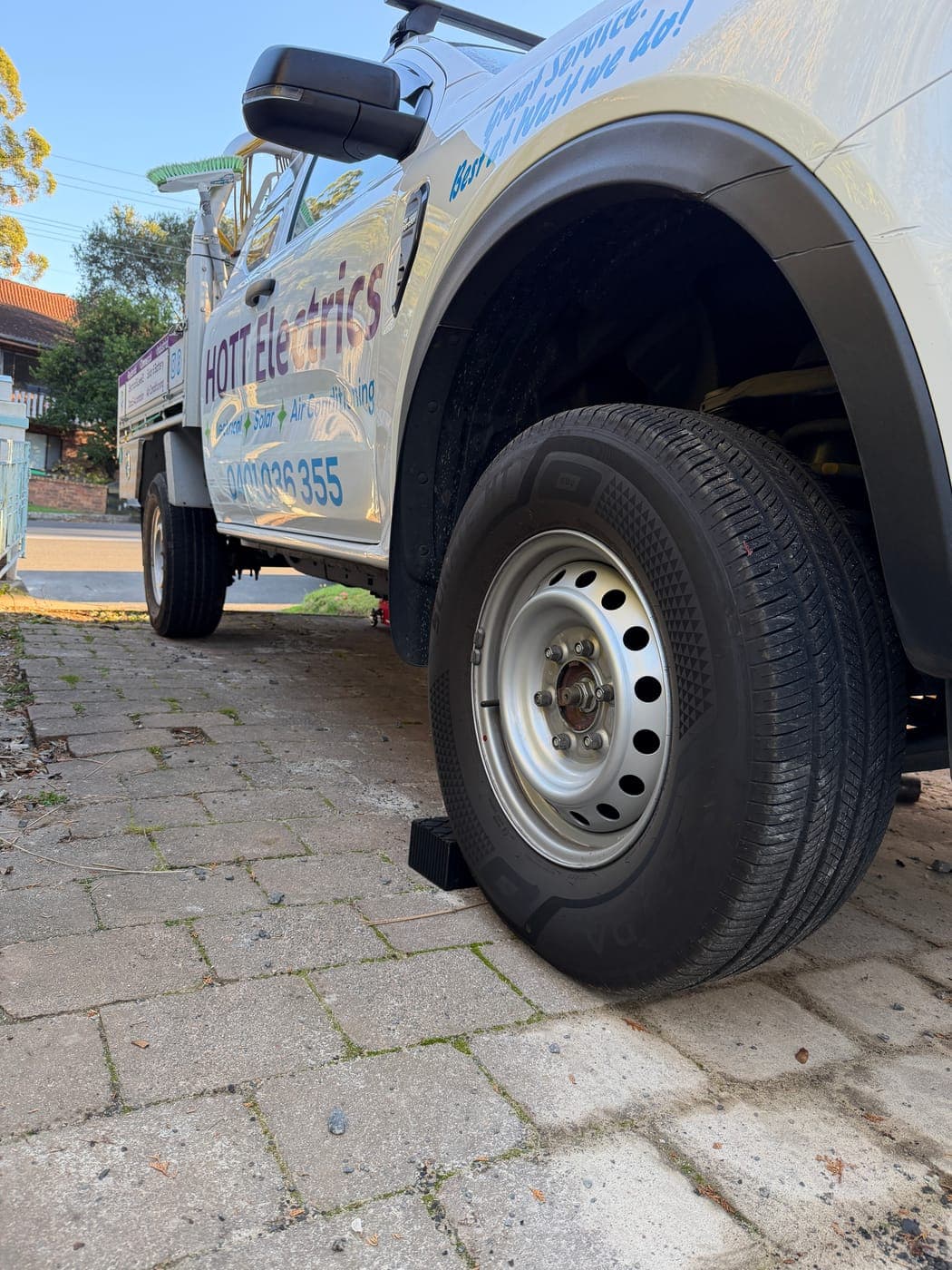Ford Ranger ute tyre before a heavy-load all-terrain upgrade in Wollongong