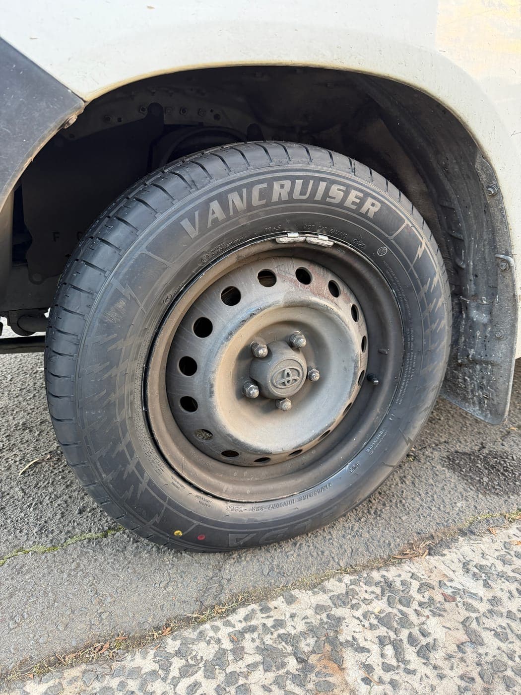 New tyre fitted to a Toyota HiAce van in Wollongong by Top Tier Mobile Tyres